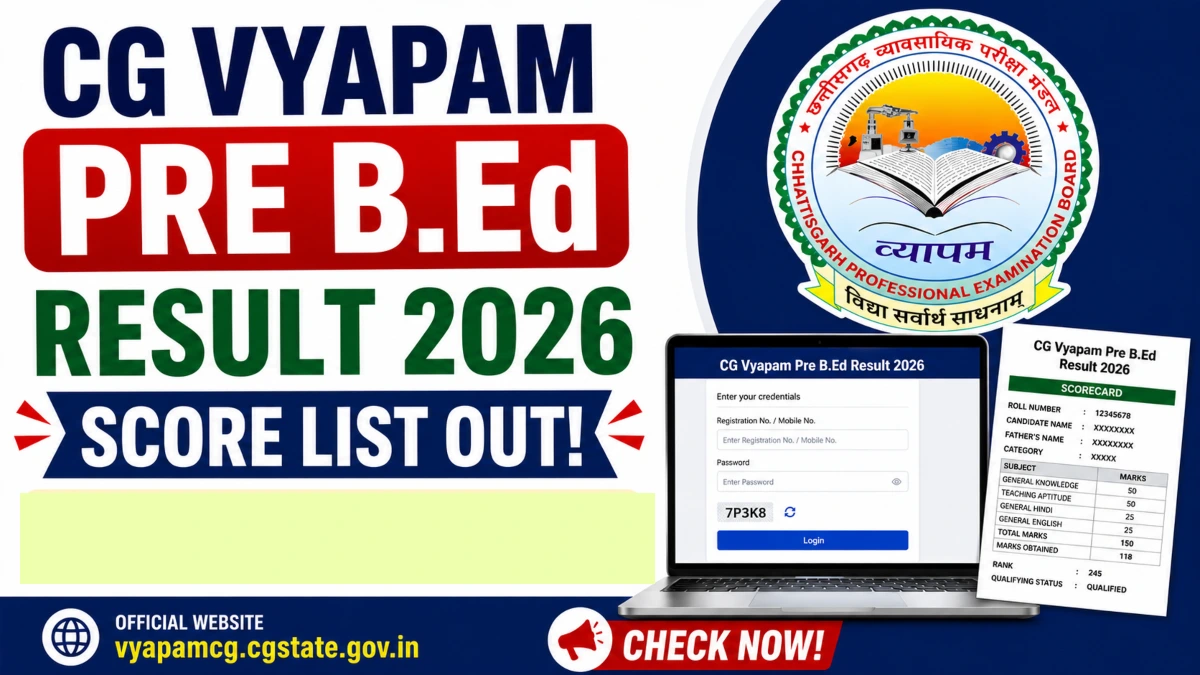CG Vyapam Pre B.Ed Result 2026 Declared, Scorecards Out