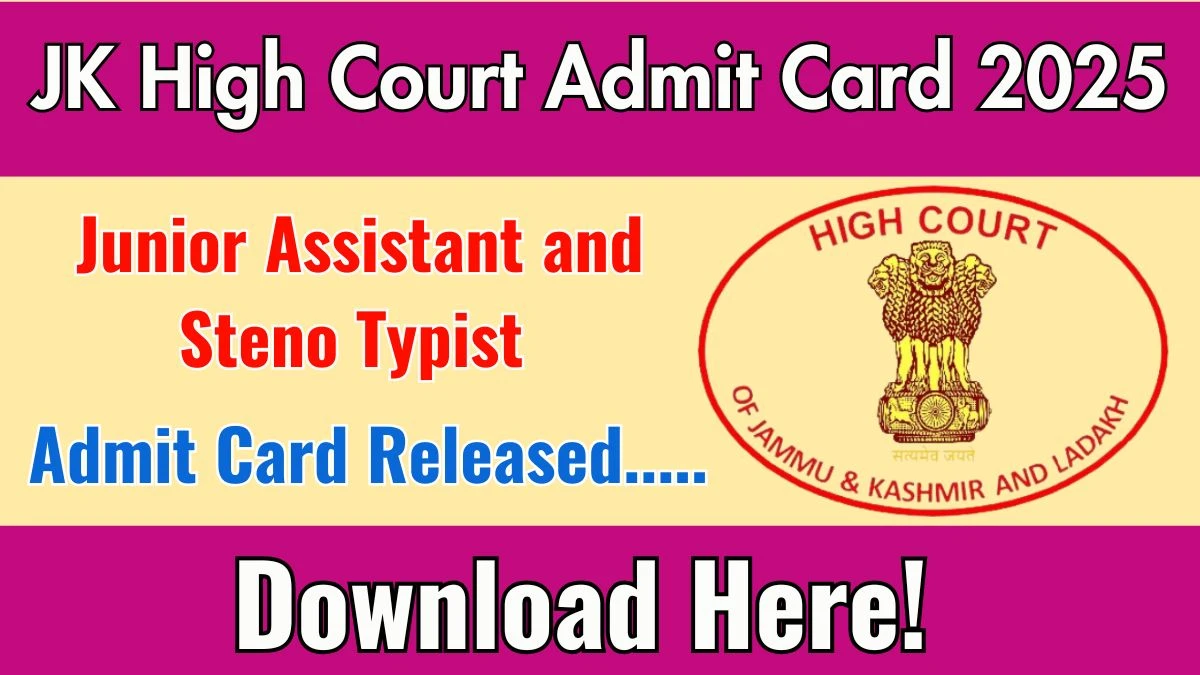 JK High Court Junior Assistant Admit Card 2025 Released